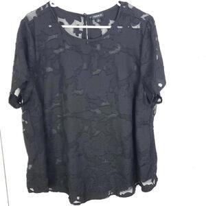 Torrid Top Womens Size 1X Round Neck Burnout Rose Y2K Semi Sheer Grunge Goth